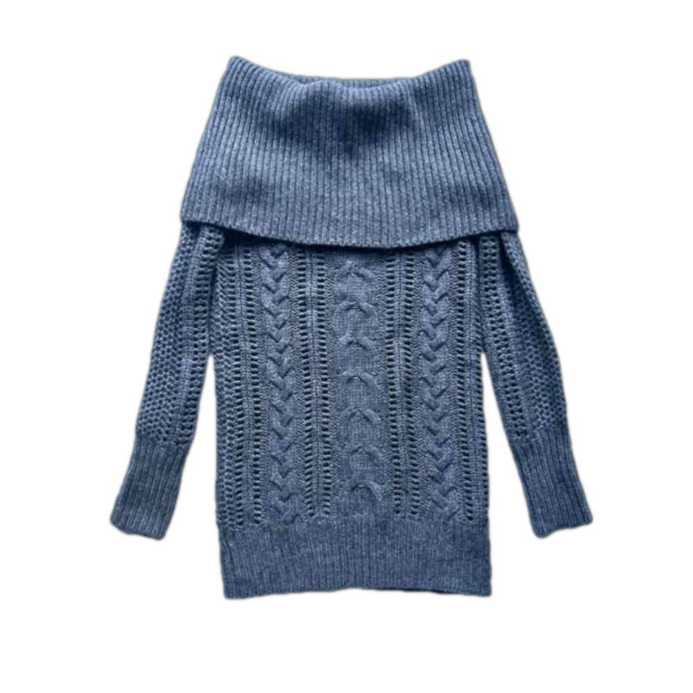 Club Monaco Off Shoulder Shawl Collar Knit Sweater Dress Grey Merino Wool Alpaca